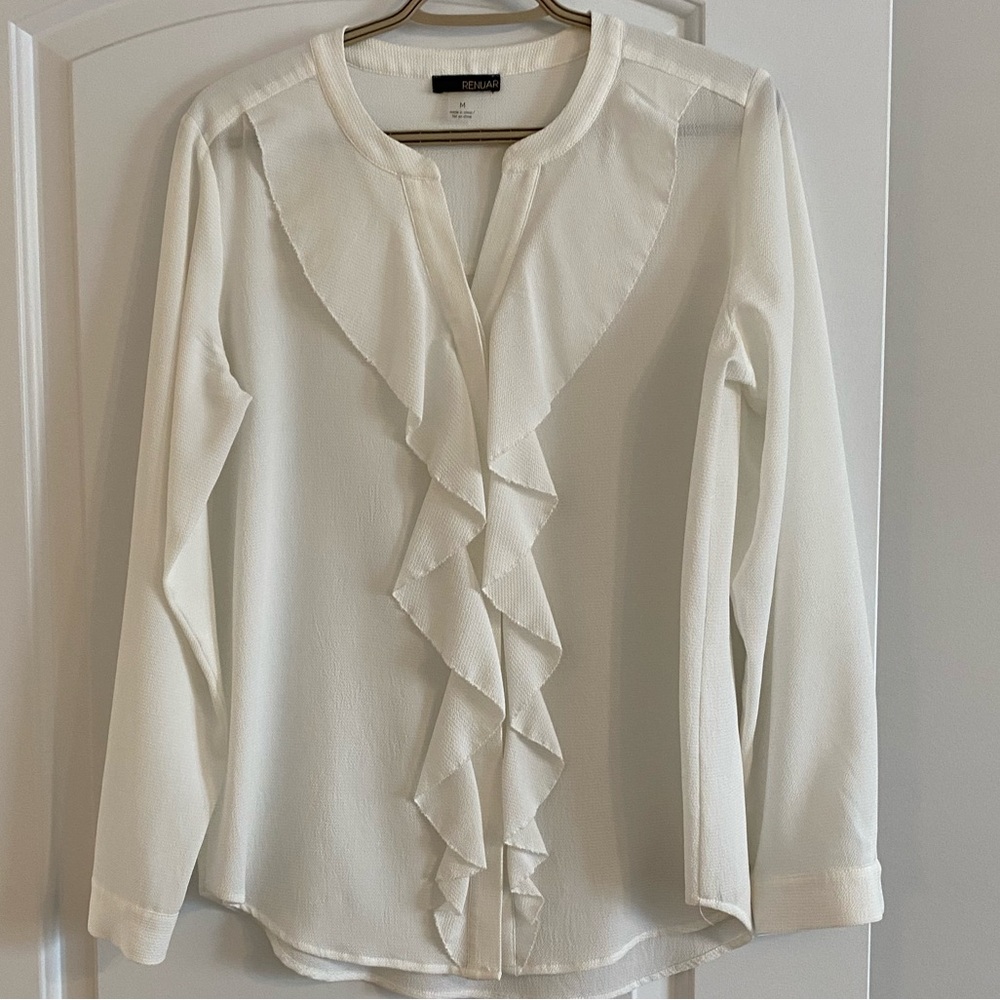 Renuar Cream Ruffle Front Blouse